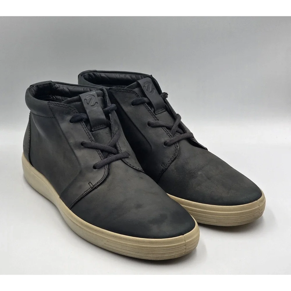 ECCO Soft 7 High Top Sneaker Boots Black Nubuck Leather Mens US 9 EU 43